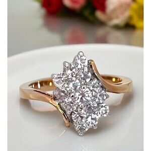 Vintage Ring Size 8 Austrian Crystal Cluster Mid-Century MCM 14KT Gold Plate 6L